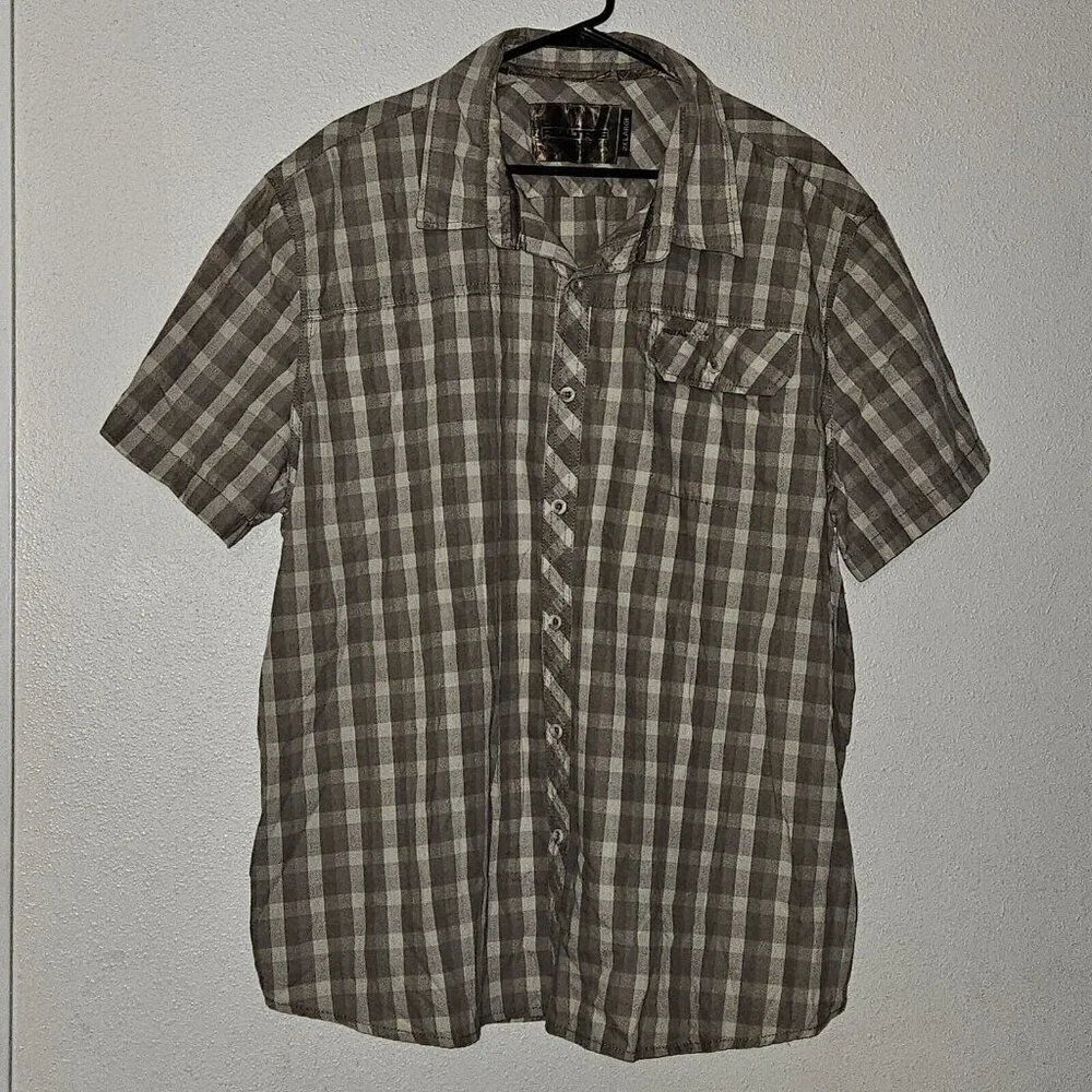 Realtree Brown Plaid Shirt Men's 2XL Button Front Short Sleeves